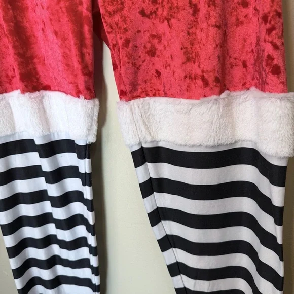 Santa Plus Size Velvet Fuzzy Striped Sequin Leggings Christmas Pullon Pants - Picture 5 of 13